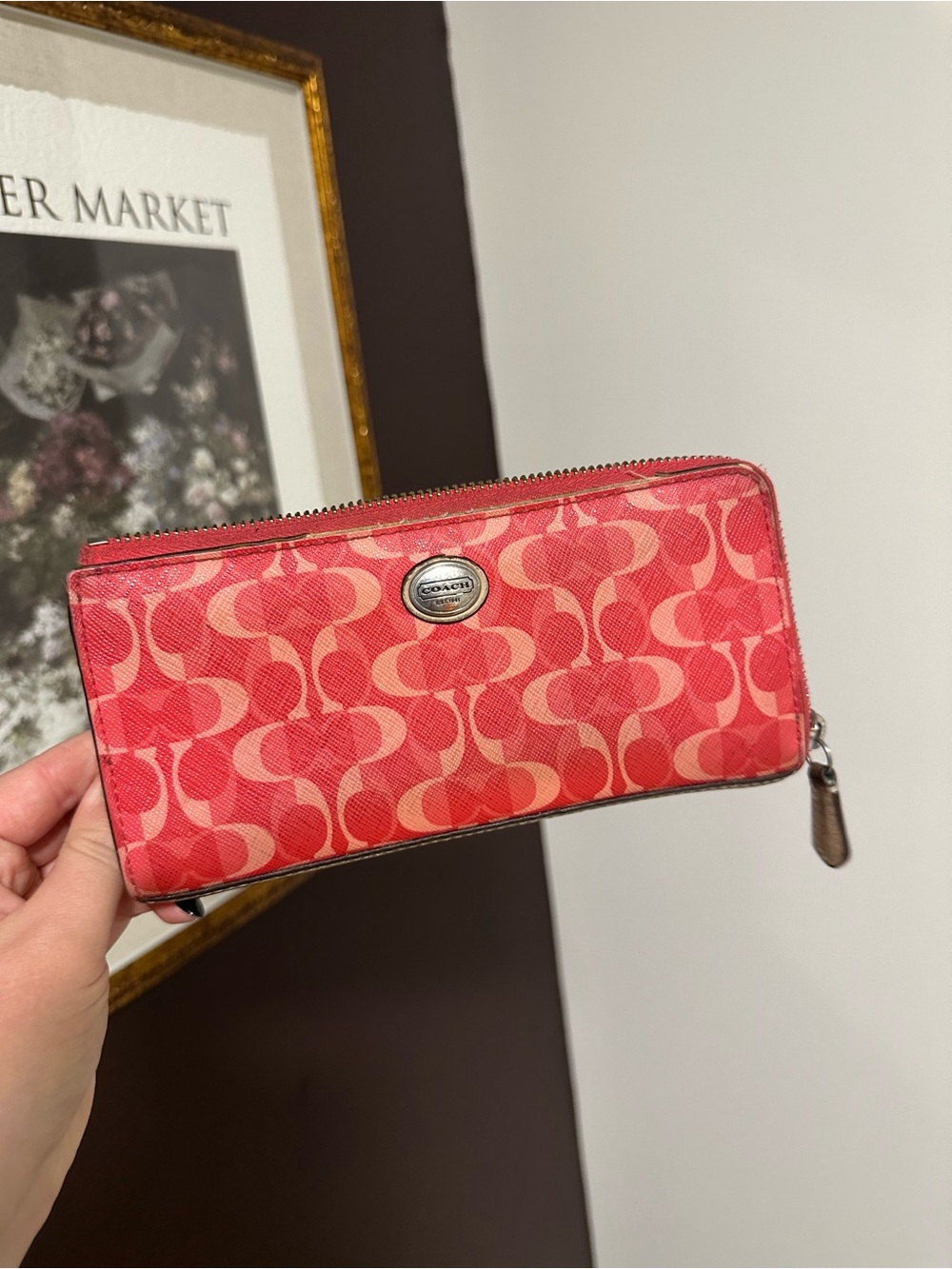 Coach Pink Signature Zip Around Wallet Y2K